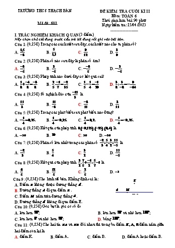 Đề kiểm tra cuối kì II môn Toán Lớp 6 - Năm học 2022-2023 - Vũ Thúy Hường (Có đáp án)