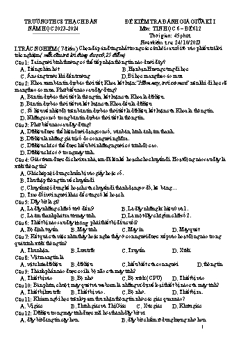 Đề kiểm tra đánh giá giữa kì I môn Tin học Lớp 6 - Năm học 2023-2024 - Nguyễn Minh Hiện - Mã đề 612 (Có đáp án)