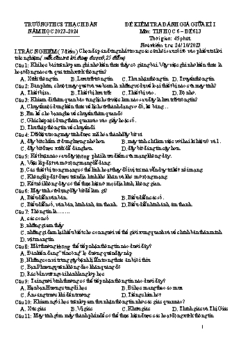 Đề kiểm tra đánh giá giữa kì I môn Tin học Lớp 6 - Năm học 2023-2024 - Nguyễn Minh Hiện - Mã đề 613 (Có đáp án)