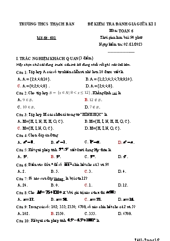Đề kiểm tra đánh giá giữa kì I môn Toán Lớp 6 - Năm học 2023-2024 - Nguyễn Thùy Linh (Có đáp án)
