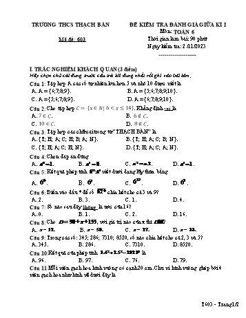 Đề kiểm tra đánh giá giữa kì I môn Toán Lớp 6 - Năm học 2023-2024 - Nguyễn Thị Phương (Có đáp án)