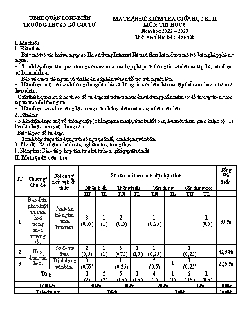 Đề kiểm tra giữa học kì II môn Tin học Lớp 6 - Năm học 2022-2023 - Hoàng Thị Huyền (Có đáp án)