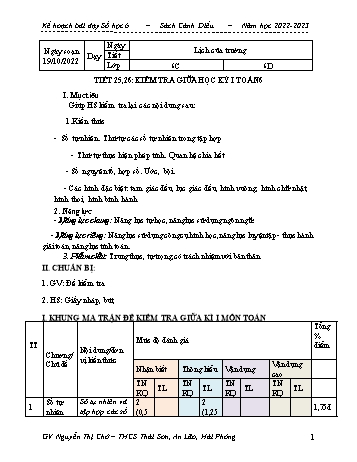 Đề kiểm tra giữa học kỳ I môn Toán Lớp 6 (Cánh diều) - Năm học 2022-2023 - Nguyễn Thị Chờ (Có đáp án)