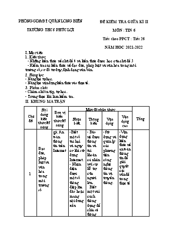Đề kiểm tra giữa kì II môn Tin học Lớp 6 - Năm học 2021-2022 - Nguyễn Thị Thu Thúy (Có đáp án)