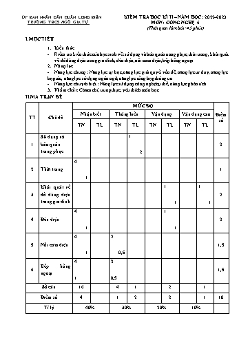 Đề kiểm tra học kì II môn Công nghệ Lớp 6 (Kết nối tri thức và cuộc sống) - Năm học 2022-2023 - Nguyễn Thị Thoa (Có đáp án)