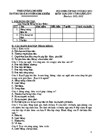 Đề cương ôn tập cuối học kì I môn Giáo dục công dân Lớp 6 - Năm học 2021-2022 - Đoàn Phương Anh