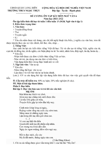 Đề cương ôn tập học kì I các môn Lớp 6 - Năm học 2021-2022 - Trường THCS Ngọc Thụy