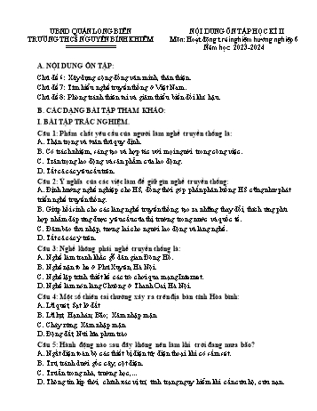 Đề cương ôn tập học kì II môn Hoạt động trải nghiệm, hướng nghiệp Lớp 6 - Năm học 2023-2024 - Lê Thị Tuyên