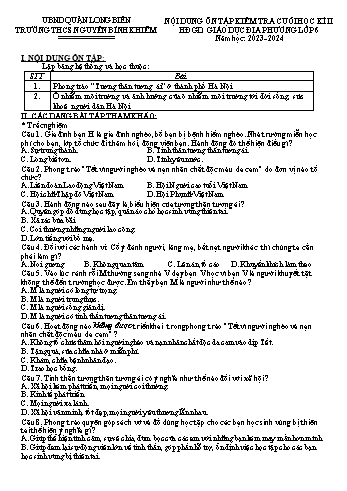 Đề cương ôn tập kiểm tra cuối học kì II môn Giáo dục địa phương Lớp 6 - Năm học 2023-2024 - Trần Thị Thu Thủy