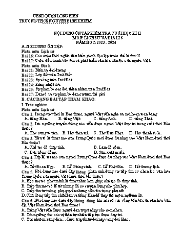 Đề cương ôn tập kiểm tra cuối học kì II môn Lịch sử và Địa lí Lớp 6 - Năm học 2023-2024 - Nguyễn Ninh Chi