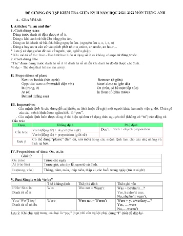 Đề cương ôn tập kiểm tra giữa kỳ II các môn Lớp 6 - Năm học 2021-2022
