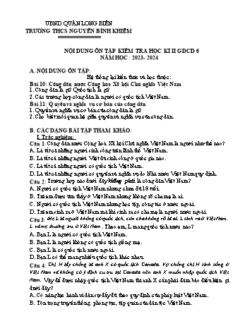 Đề cương ôn tập kiểm tra học kì II môn Giáo dục công dân Lớp 6 - Năm học 2023-2024 - Nguyễn Thu Thuý