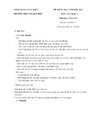 Đề kiểm tra cuối học kì I môn Âm nhạc Lớp 6 - Năm học 2022-2023 - Nguyễn Khánh Huyền (Có đáp án)