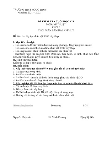 Đề kiểm tra cuối học kì I môn Mĩ thuật Lớp 6 - Năm học 2021-2022 - Nguyễn Thị Xuân (Có đáp án)