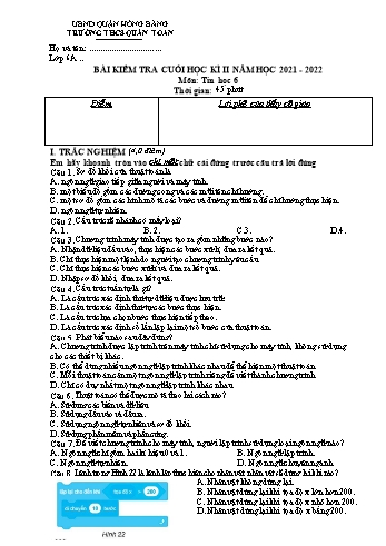Đề kiểm tra cuối học kì II môn Tin học Lớp 6 - Năm học 2021-2022 - Trương Văn Hải (Có đáp án)
