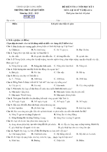 Đề kiểm tra cuối học kỳ I môn Lịch sử và Địa lí Lớp 6 - Năm học 2022-2023 - Nguyễn Thị Bích Ngọc