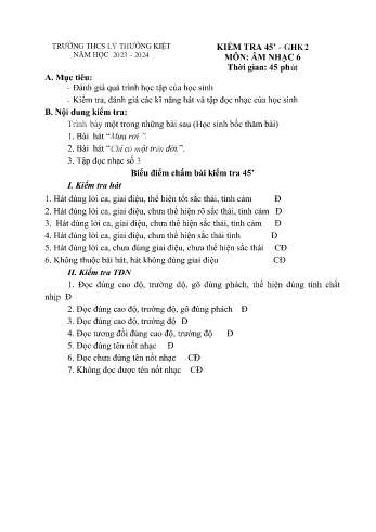 Đề kiểm tra giữa học kì 2 môn Âm nhạc Lớp 6 - Năm học 2023-2024 - Trường THCS Lý Thường Kiệt