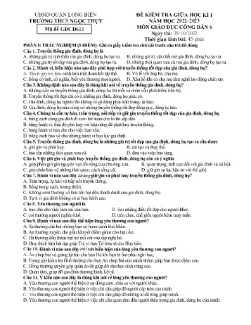 Đề kiểm tra giữa học kì I môn Giáo dục công dân Lớp 6 - Năm học 2022-2023 - Trường THCS Ngọc Thụy (Có đáp án)