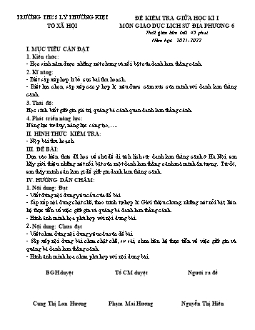 Đề kiểm tra giữa học kì I môn Giáo dục địa phương Lớp 6 - Năm học 2021-2022 - Nguyễn Thị Hiền (Có đáp án)