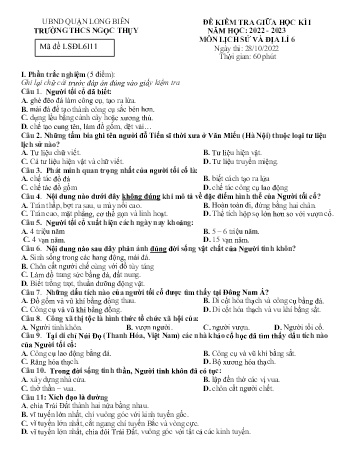 Đề kiểm tra giữa học kì I môn Lịch sử và Địa lí Lớp 6 - Năm học 2022-2023 - Trường THCS Ngọc Thụy (Có đáp án)