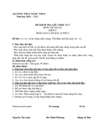 Đề kiểm tra giữa học kì I môn Mĩ thuật Lớp 6 - Năm học 2021-2022 - Nguyễn Thị Xuân(Có đáp án)