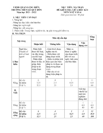 Đề kiểm tra giữa học kì I môn Ngữ văn Lớp 6 - Năm học 2021-2022 - Nguyễn Thanh Bình (Có đáp án)