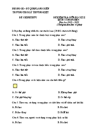 Đề kiểm tra giữa học kì II môn Công nghệ Lớp 6 - Năm học 2021-2022 - Trường THCS Lý Thường Kiệt