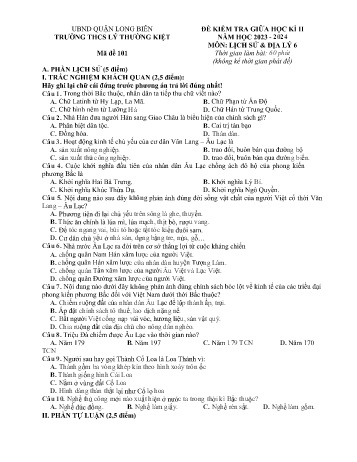 Đề kiểm tra giữa học kì II môn Lịch sử & Địa lý Lớp 6 - Năm học 2023-2024 - Trường THCS Lý Thường Kiệt