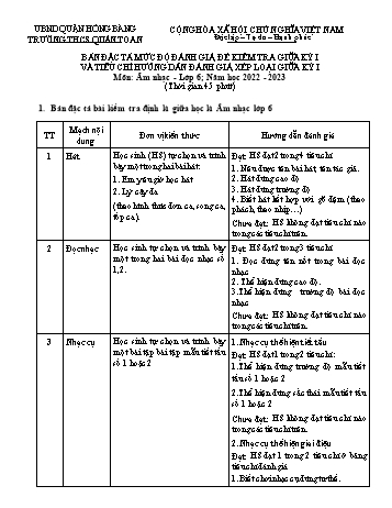 Đề kiểm tra giữa kì I môn Âm nhạc Lớp 6 - Năm học 2022-2023 - Bùi Thúy Nguyệt (Có đáp án)