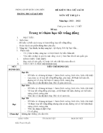 Đề kiểm tra giữa kì II môn Mỹ thuật Lớp 6 - Năm học 2021-2022 - Kiều Thanh Huyền (Có đáp án)