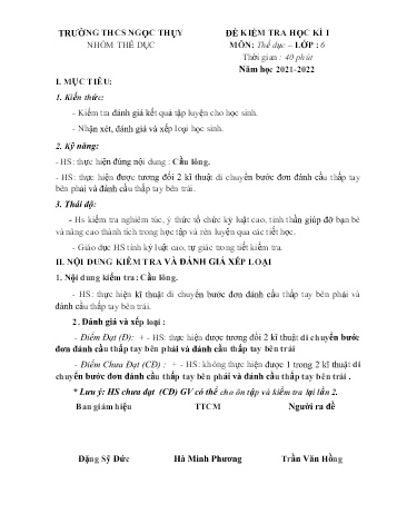 Đề kiểm tra học kì I môn Thể dục Lớp 6 - Năm học 2021-2022 - Trần Văn Hồng (Có đáp án)