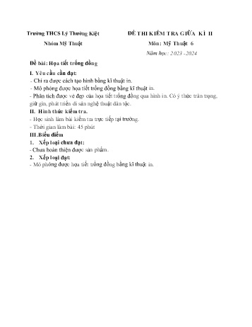 Đề thi kiểm tra giữa kì II môn Mỹ thuật Lớp 6 - Năm học 2023-2024 - Trường THCS Lý Thường Kiệt